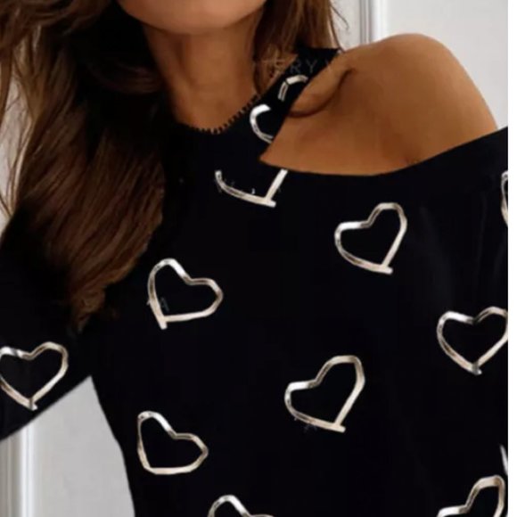 LAST 1-SMALL! Cold Shoulder Valentine Heart Shirt - Picture 2 of 7